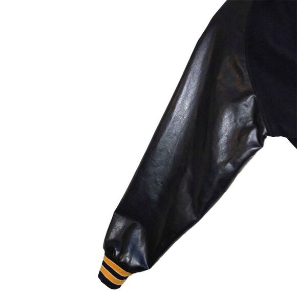 Vintage 90's Y2K Black Wool & Faux Leather Varsity Letterman Bomber Jacket - Picture 5 of 7